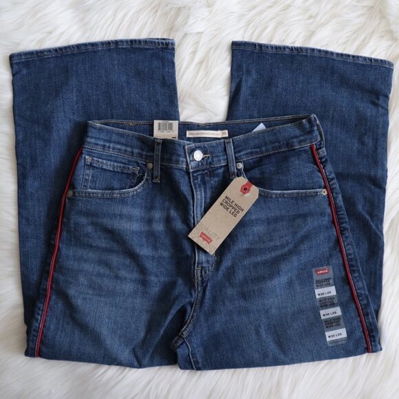 NEW Levi's Mile High Wide Leg Red Stripe Jeans Size 30 - Picture 4 of 7